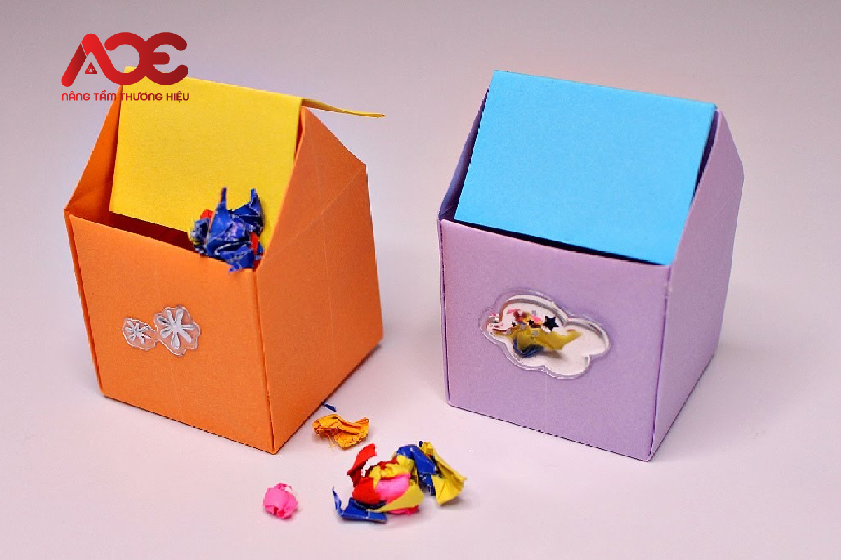 Cách gấp hộp giấy đựng rác có nắp