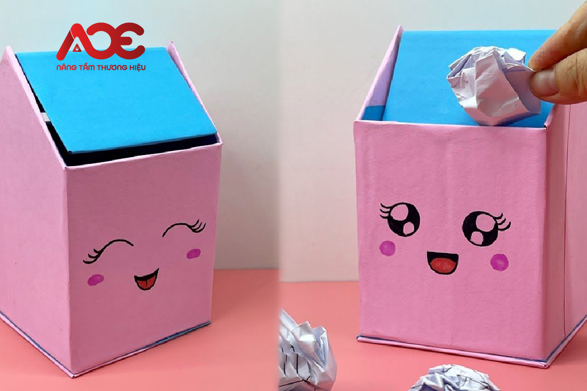 Cách xếp hộp giấy đựng rác mini