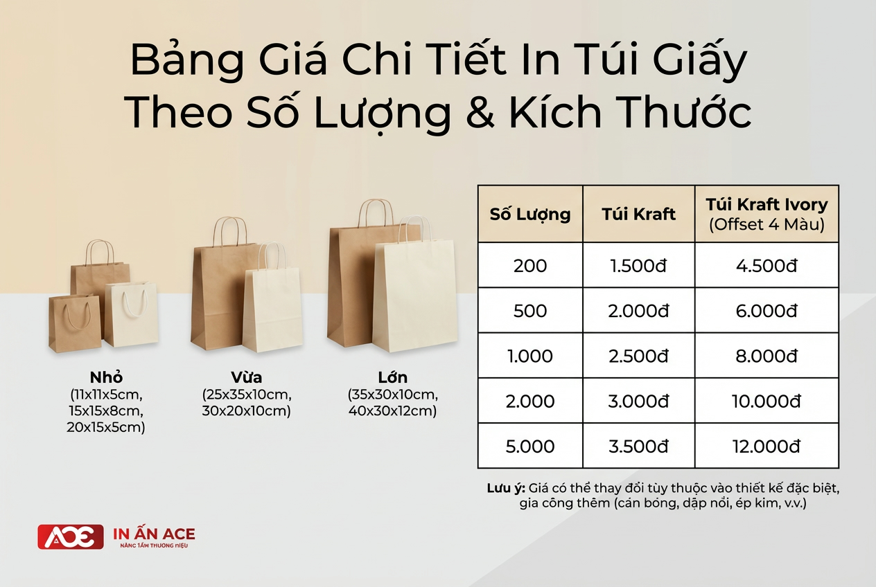 Bảng Giá Chi Tiết In Túi Giấy Theo Số Lượng & Kích Thước