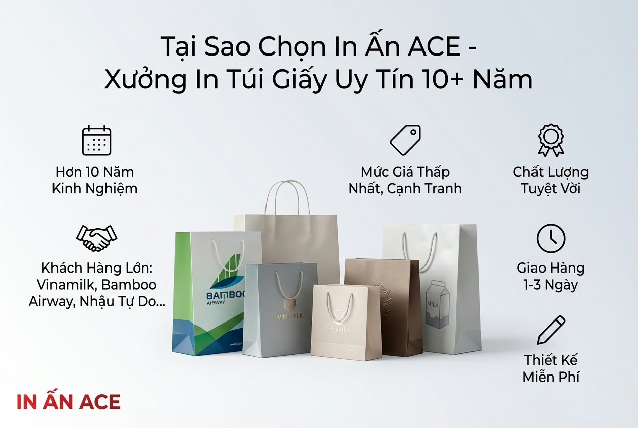 Tại Sao Chọn In Ấn ACE - Xưởng In Túi Giấy Uy Tín 10+ Năm